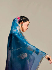 Purple And Blue Embroidered Shaded Silk Sari