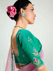 Green And Pink Embroidered Shaded Silk Sari