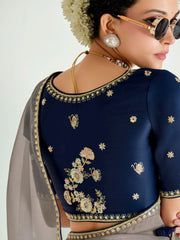 Blue And Beige Embroidered Shaded Silk Sari