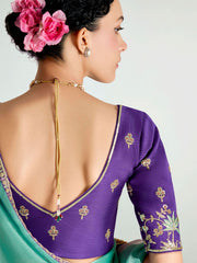Violet And Green Embroidered Shaded Silk Sari