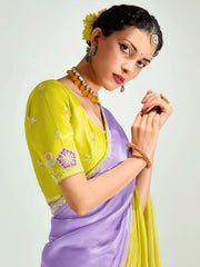 Purple And Yellow Embroidered Shaded Silk Sari