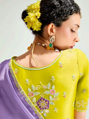 Purple And Yellow Embroidered Shaded Silk Sari