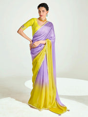 Purple And Yellow Embroidered Shaded Silk Sari