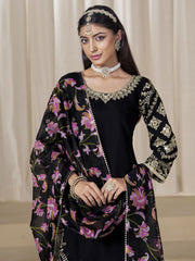 Black Embroidered Mirror Work Punjabi Suit
