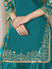 Firozi Embroidered Mirror Work Punjabi Suit