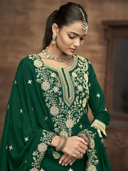 Green Kurti Style Embroidered Silk Lehenga Style Suit