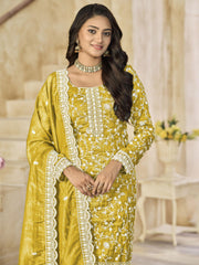 Yellow Organza Material Pant Style Suit