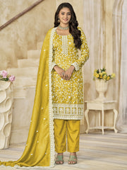 Yellow Organza Material Pant Style Suit