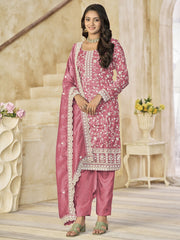Pink Organza Material Pant Style Suit