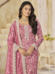 Pink Organza Material Pant Style Suit
