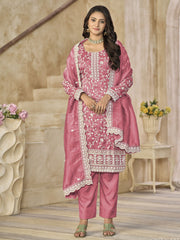Pink Organza Material Pant Style Suit