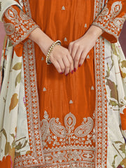 Orange Zari Threads Work Festive Gharara Style Suit