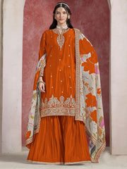 Orange Zari Threads Work Festive Gharara Style Suit