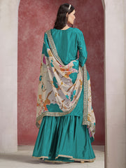 Turquoise Zari Threads Work Festive Gharara Style Suit