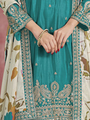 Turquoise Zari Threads Work Festive Gharara Style Suit