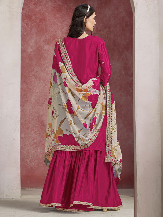 Pink Zari Threads Work Festive Gharara Style Suit