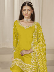 Mustard Silk Embroidered Sequins With Mirror Work Salwar Suit Festive Wear