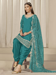Teal Silk Embroidered Sequins With Mirror Work Salwar Suit Festive Wear