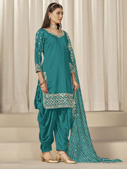 Teal Silk Embroidered Sequins With Mirror Work Salwar Suit Festive Wear