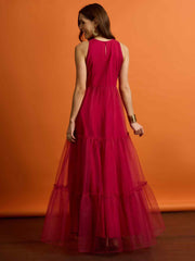 Embroidered V-Neck Maxi Ethnic Dresses
