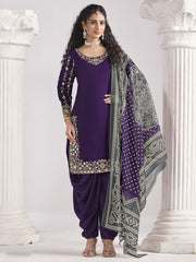 Purple Silk Embroidered Mirror Work And Zari Dhoti Suit Festive Wear
