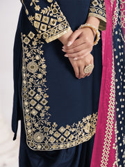 Blue Silk Embroidered Mirror Work And Zari Dhoti Suit Festive Wear