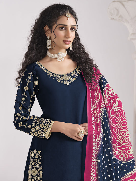 Blue Silk Embroidered Mirror Work And Zari Dhoti Suit Festive Wear