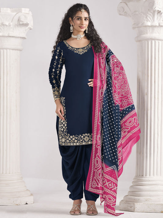Blue Silk Embroidered Mirror Work And Zari Dhoti Suit Festive Wear
