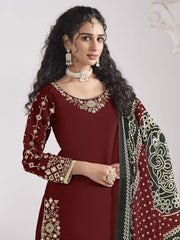 Maroon Silk Embroidered Mirror Work And Zari Dhoti Suit Festive Wear