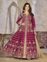 Pink Art Silk Lehenga Slit Style Festive Anarkali Suitk