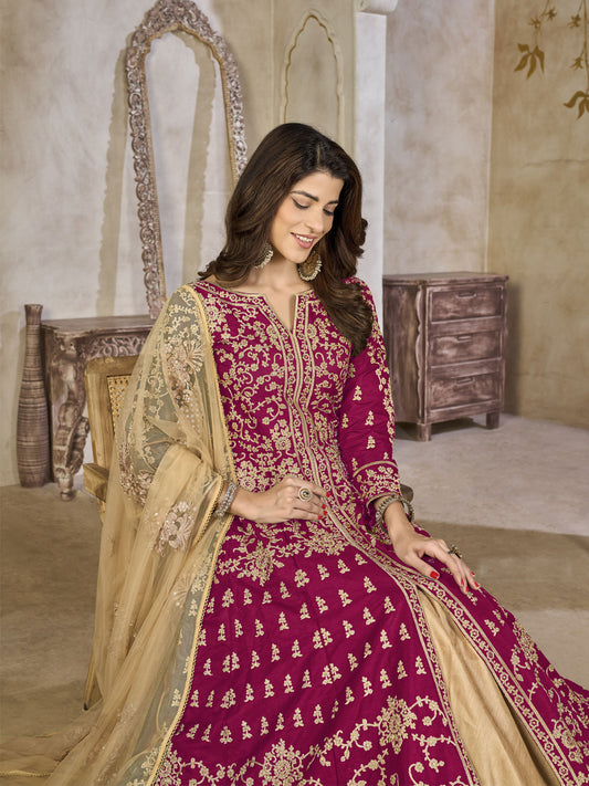 Pink Art Silk Lehenga Slit Style Festive Anarkali Suitk