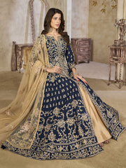 Blue Art Silk Lehenga Slit Style Festive Anarkali Suit