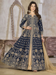 Blue Art Silk Lehenga Slit Style Festive Anarkali Suit