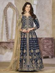 Blue Art Silk Lehenga Slit Style Festive Anarkali Suit