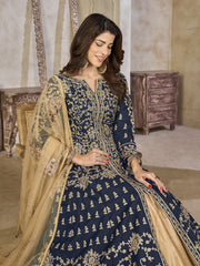 Blue Art Silk Lehenga Slit Style Festive Anarkali Suit