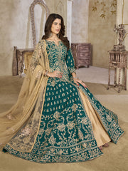 Green Art Silk Lehenga Slit Style Festive Anarkali Suit
