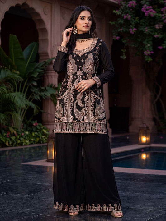 Black All Over Beads Work Wedding Festive Palazzo Suit