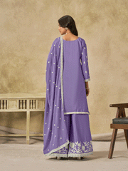 Lavender Chinon Thread Embroidered Palazzo Suit Festive Wear