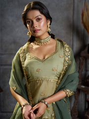 Green Organza Embroidery Designer Lehenga Choli