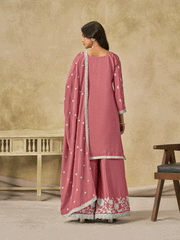 Pink Chinon Thread Embroidered Palazzo Suit Festive Wear