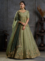 Green Organza Embroidery Designer Lehenga Choli