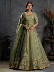 Green Organza Embroidery Designer Lehenga Choli