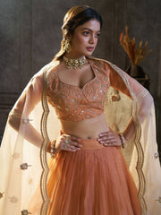 Orange Organza Embroidery Designer Lehenga Choli