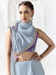 Vyana Raw Silk Delicate Embroidery Saree In Powder Blue