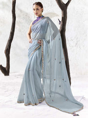Vyana Raw Silk Delicate Embroidery Saree In Powder Blue
