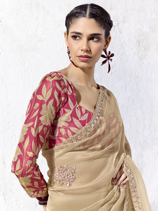 Ira Mulberry Cotton silk Saree In Gold For Festive