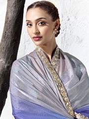 Vyoma Soft Silk Zardoshi Border Saree In Ombre Blue