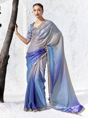 Vyoma Soft Silk Zardoshi Border Saree In Ombre Blue