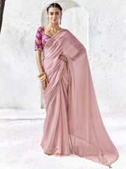 Roselle Tissue Silk Minimal Border Saree In Blush Pink