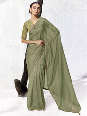 Verdea Tissue Silk Embellished Border Saree In Green